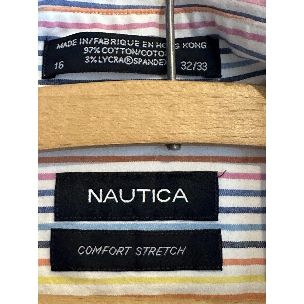 Nautica Comfort Stretch Stripe Long Sleeve Men's Size 16 32/33 Button up‎ Shirt